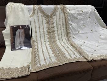 Ivory chinon silk free size upto 44 full stitched suits 3