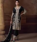 Black chinon silk free size upto 44 full stitched suits