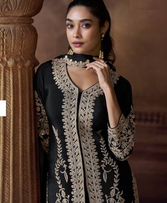 Black chinon silk free size upto 44 full stitched suits 2
