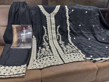 Black chinon silk free size upto 44 full stitched suits 3