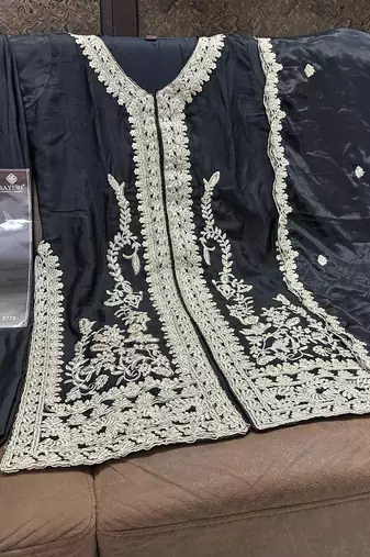 Black chinon silk free size upto 44 full stitched suits
