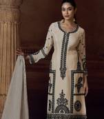 Cream chinon silk free size upto 44 full stitched suits