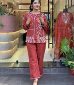 Rust Red Multicolor  Embroidered Cotton Co-Ord Set