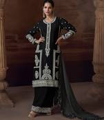 Black chinon silk free size upto 44 full stitched suits