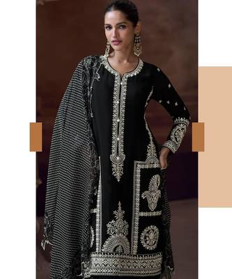 Black chinon silk free size upto 44 full stitched suits 2