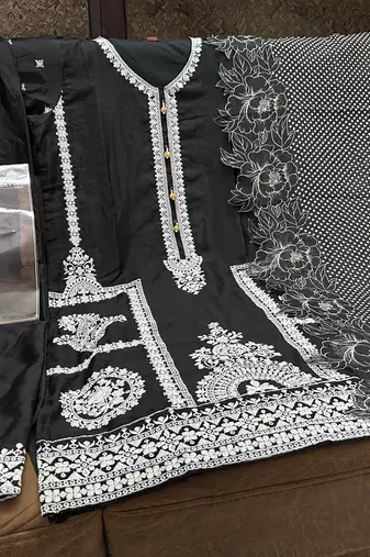 Black chinon silk free size upto 44 full stitched suits