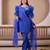 Royal blue raw silk suit with hand emroidery & rose ruffled sleeves