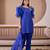 Royal blue raw silk suit with hand emroidery & rose ruffled sleeves