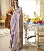 greyish purple poly viscose georgette floral foil work saree