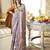 greyish purple poly viscose georgette floral foil work saree