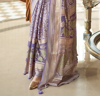 greyish purple poly viscose georgette floral foil work saree 4