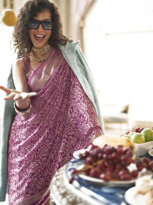 twilight lavender poly viscose georgette floral foil work saree 3