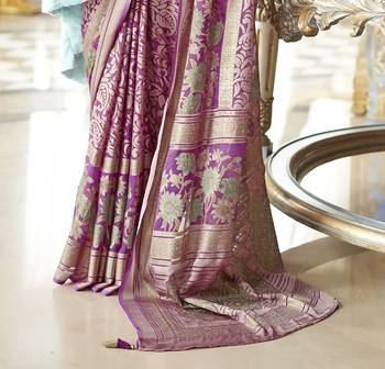 twilight lavender poly viscose georgette floral foil work saree 4