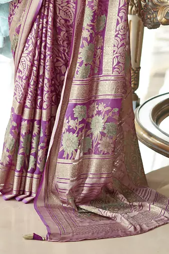 twilight lavender poly viscose georgette floral foil work saree