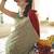 camo green poly viscose georgette floral foil work saree
