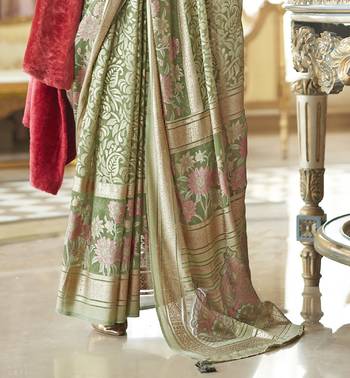 camo green poly viscose georgette floral foil work saree 4
