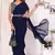 ready to wear navy blue georgette ruffle style saree with blouse & belt
