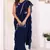 ready to wear navy blue georgette fabric ruffle style saree with unstitched blouse