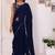 navy blue Georgette Fabric Ruffle Style Ready to Wear Saree With Unstitched Blouse