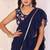 navy blue Georgette Fabric Ruffle Style Ready to Wear Saree With Unstitched Blouse