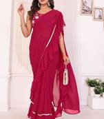 ready to wear rani georgette fabric ruffle style saree with unstitched blouse