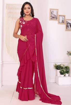 ready made rani georgette fabric ruffle style saree 2
