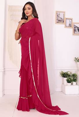 ready made rani georgette fabric ruffle style saree 3