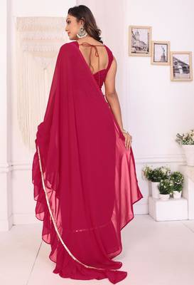ready made rani georgette fabric ruffle style saree 4