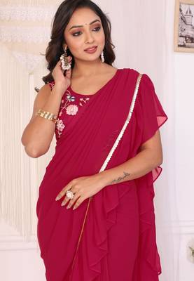 ready made rani georgette fabric ruffle style saree 5