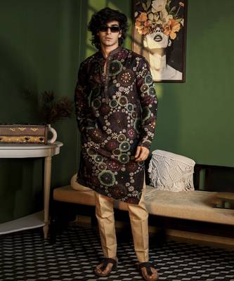 Black cotton printed kurta pajama 1
