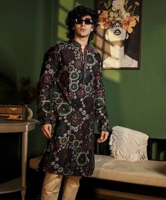 Black cotton printed kurta pajama 3