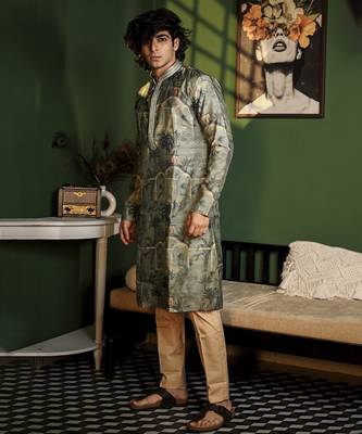Green cotton printed kurta pajama 2