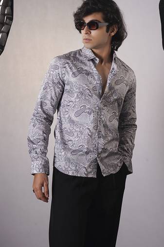 Grey cotton printed  shirt
