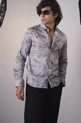 Grey cotton printed  shirt