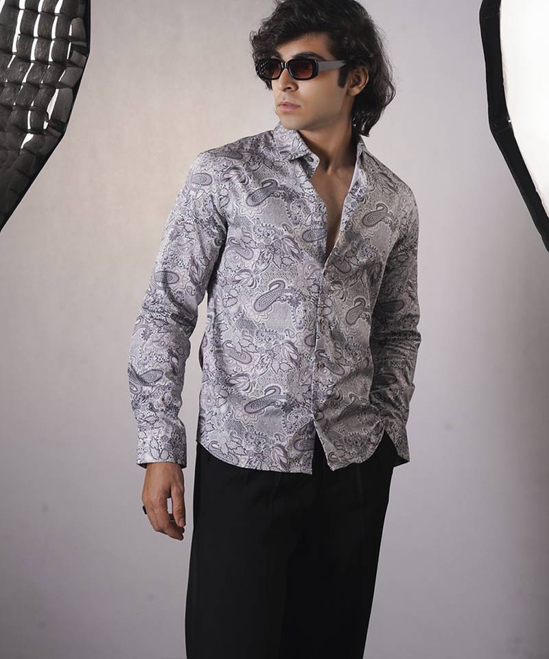Grey cotton printed  shirt