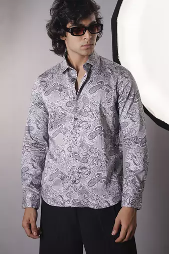 Grey cotton printed  shirt