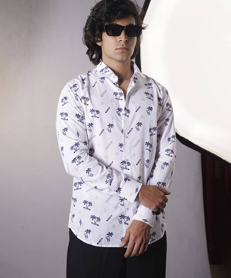 White cotton printed  shirt