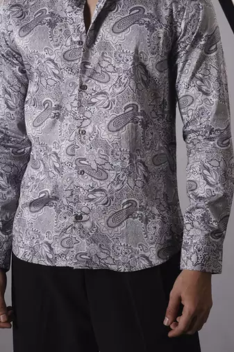 Grey cotton printed  shirt