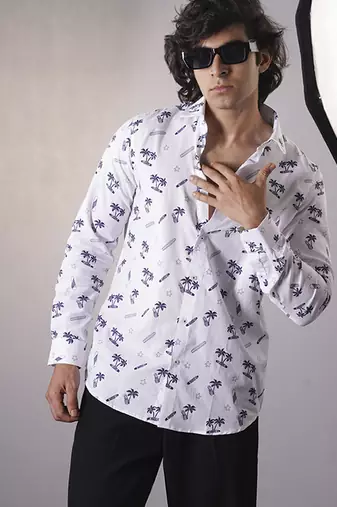 White cotton printed  shirt