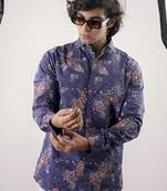 Blue floral printed cotton  shirt