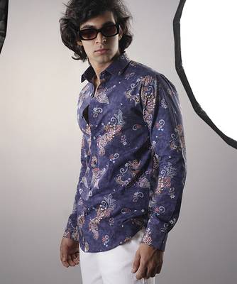 Blue floral printed cotton  shirt 3