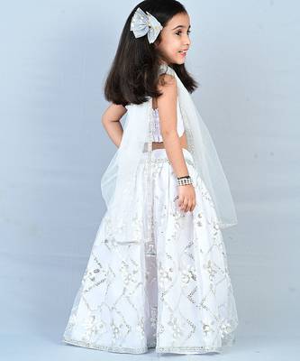 Silver Organza Sequin Work Kids' Lehenga Choli 3