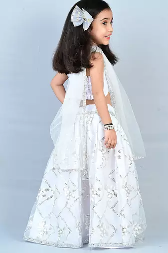 Silver Organza Sequin Work Kids' Lehenga Choli