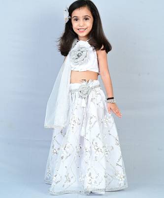 Silver Organza Sequin Work Kids' Lehenga Choli 1