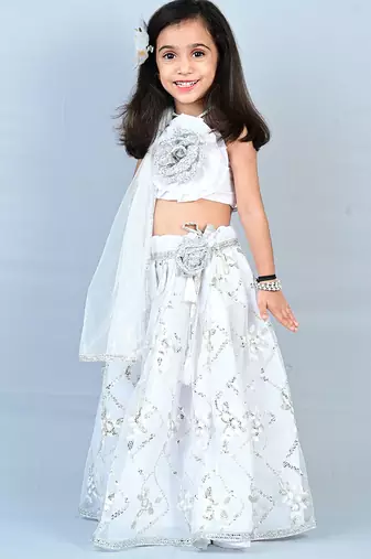 Silver Organza Sequin Work Kids' Lehenga Choli