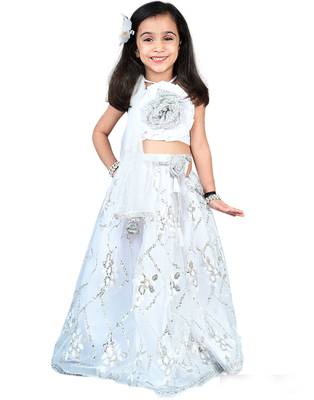 Silver Organza Sequin Work Kids' Lehenga Choli 4