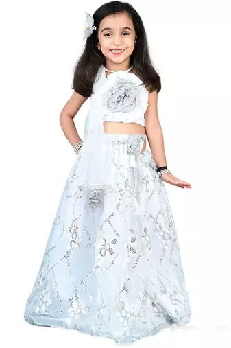 Silver Organza Sequin Work Kids' Lehenga Choli