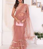 ready to wear new collection net ruffle style saree with unstitched embroidery blouse
