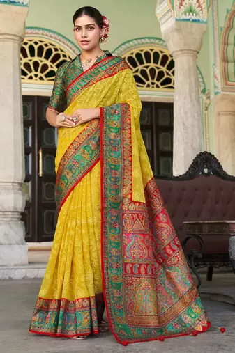 yellow poly viscose georgette lucknowi chikankari work saree