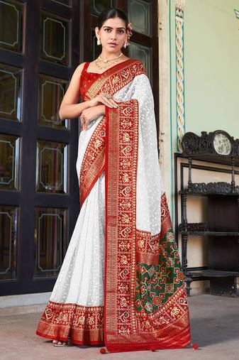 white poly viscose georgette lucknowi chikankari work saree